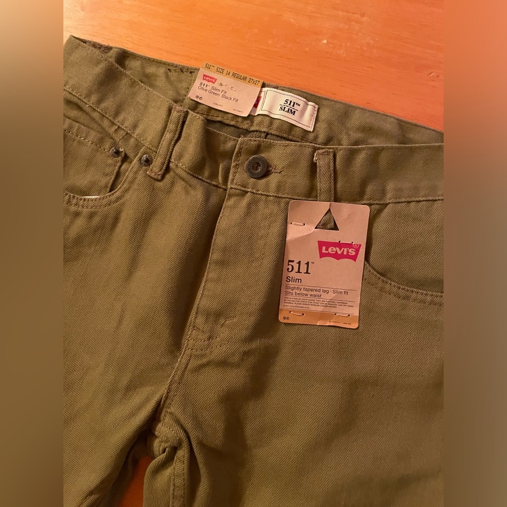 Levi’s 511 olive green size 14 regular slim fit pants 27x27 NWT